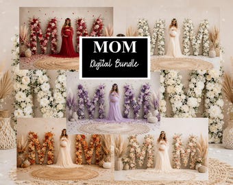 MOM Digital Backdrops Floral Maternity Boho Floral Studio for Photoshop Composite Pregnancy Digital Overlays Fine Art Ornamental Background