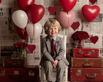 Valentine Newspaper Digital Backdrop | Heart Balloons Photography Background