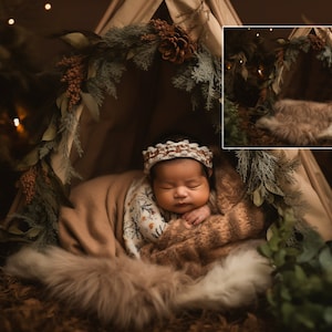 Newborn Christmas Digital Backdrop, Digital Background Winter Unique Newborn Christmas Bespoke Beige Tent Digital Backdrop Baby Background