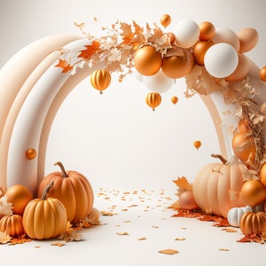 Halloween Balloon Arch Garland Digital Backdrop, Studio Background Balloon Digital Backdrops Toddler Backgrounds Photoshop Pumpkins Orange