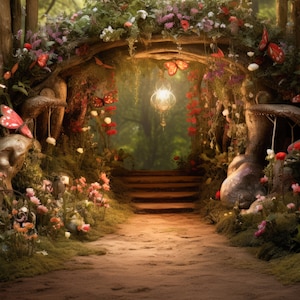 Digital Backdrop Fairy Digital Background Painterly Fairy Tale Photography Magical Forest Backdrop Path Steps Whimsical Backdrop Fairies Fay