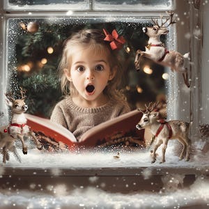 Mini Rentier Weihnachten Digitaler Hintergrund Inherent PNG Fenster Overlay Urlaub Hintergrund Einfache Digitale Vorlage Photoshop Familienfoto Karte