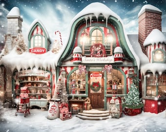 Santa's Workshop Christmas Digital Backdrop Winter Digital Backdrop Holiday Art Background Composite Santa Clause Village North Pole Lodge