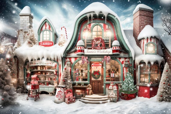 Santa's Workshop Christmas Digital Backdrop Winter Digital Backdrop Holiday Art Background Composite Santa Clause Village North Pole Lodge