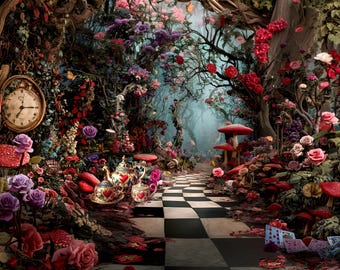 Alice in Wonderland Digital Backdrop, Fairytale Digital Background, Rose Garden (Digital Download), Photography Background Replacement
