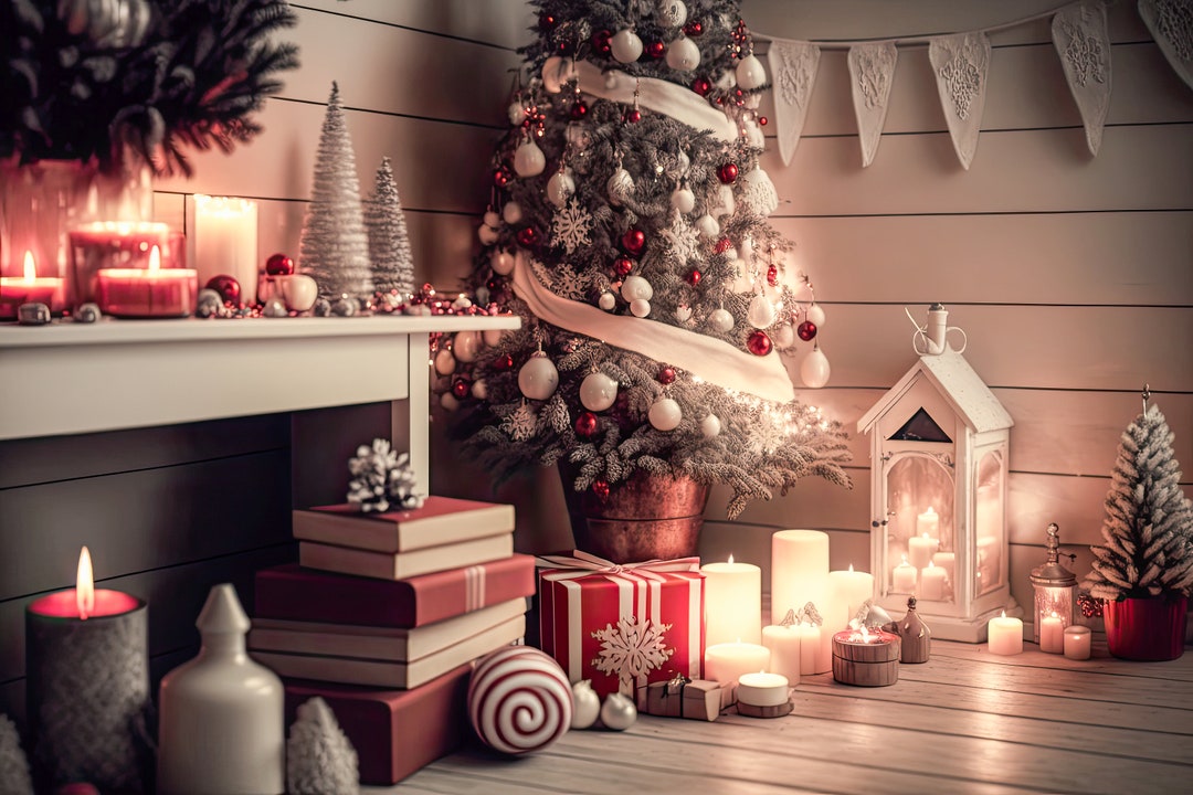 Christmas Digital Backdrop Christmas Tree Vintage Room Background ...