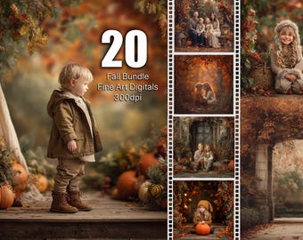 Digitale herfstachtergrond 'Oude Meesters' bundel, kerstachtergrondfotografie, 100 herfstbladeren fotocomposities sjabloon, kinderen, familie, huisdieren