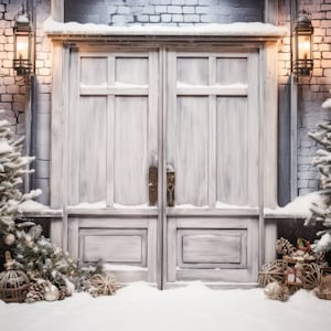 Weihnachtshintergrund Urlaub Türen Digitaler Hintergrund, Familienfoto Karte Zusammengesetzter Photoshop Digitaler Hintergrund, Download Hintergrund Schneefall