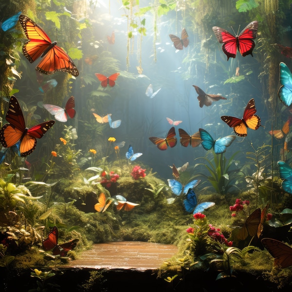 Digitaler Hintergrund Fee Digitaler Hintergrund Märchen Fotografie Hintergrund Zauberwald mit Schmetterlingen Feen Hintergrund