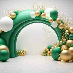 Pano de fundo digital de arco verde, balão, fundo de estúdio, cartão de família, criança, foto, fundo de sobreposição, photoshop