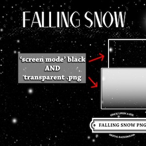 Snow Overlays / Photoshop Overlay Christmas Snow, Transparent Falling Snow PNG, Snow Glows, Digital Winter Snow / Photoshop, Black AND Clear