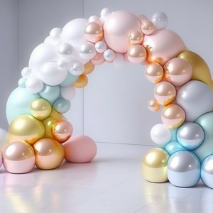 Pastelkleuren Digitale achtergrond Ballonboog Viering Digitale achtergronden Verjaardag peuter pasgeboren moederschap Overlay achtergrond Photoshop downloaden