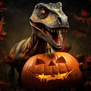 Halloween Digital Backdrop Dinosaur Digital Background, Giant Lizard with a Pumpkin, Dino Digital Backdrop Digital Halloween Background