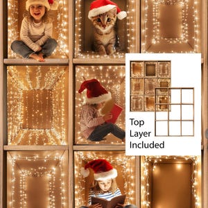 Fondo digital rectangular con luces centelleantes, plantilla intuitiva de fondo navideño, tarjetas de cartón, imágenes PNG en las cajas para niños, perros y mascotas.