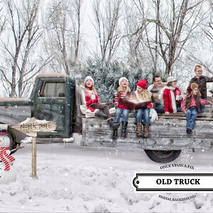 Old Truck Digital Background or Digital Backdrop. Holiday Christmas for Family or Pets Christmas Card Snowman Overlay Photoshop