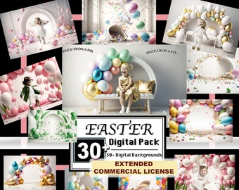 Digital Background, Digital Backdrop, Easter Digital Backgrounds, Floral Balloon Backdrops, Easter Dress Arches, Photoshop Composite