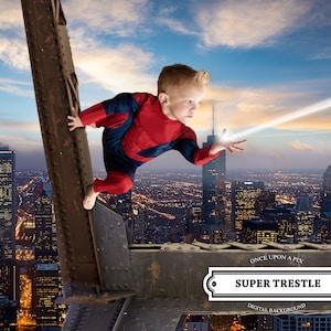 Pano de fundo digital de super-herói cavalete, fundo de super-herói para aplicativos de photoshop ou telefone, mulher homem crianças aranha cenário de aniversário composto