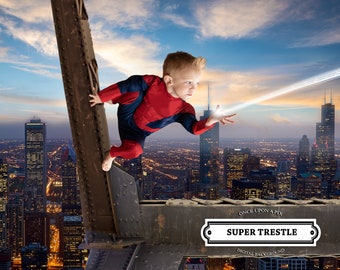 Trestle Superhero Digital Backdrop, Super Hero Background for Photoshop or Phone Apps, Woman Man Kids Spider Composite Birthday Backdrop