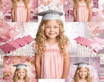 Pink and Pastel Graduation Photography Backdrops, Celebration Photo Templates (Digital Download)