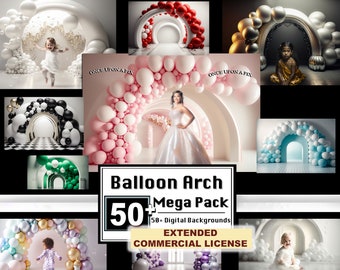 Studio Balloon Arch Digital Download, Digital Backdrops Family Birthday Toddler Newborn Maternity Overlays Cake Smash Background Photoshop