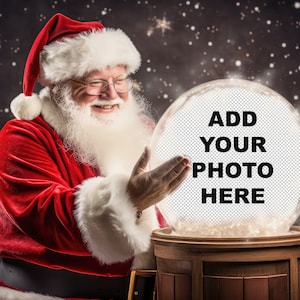Sfondo digitale, classico globo di neve di Babbo Natale Sfondo digitale Inserisci sovrapposizione PNG Natale Babbo Natale che tiene un globo di neve extra large
