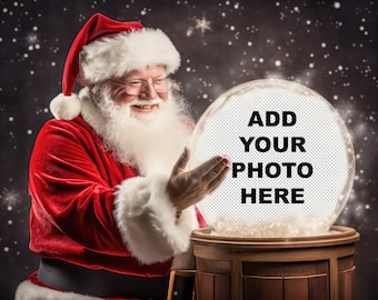 Digital Backdrop, Classic Santa Snow Globe Digital Background  Backdrop Insert PNG Overlay Christmas Claus Holding a Extra Large Snowglobe