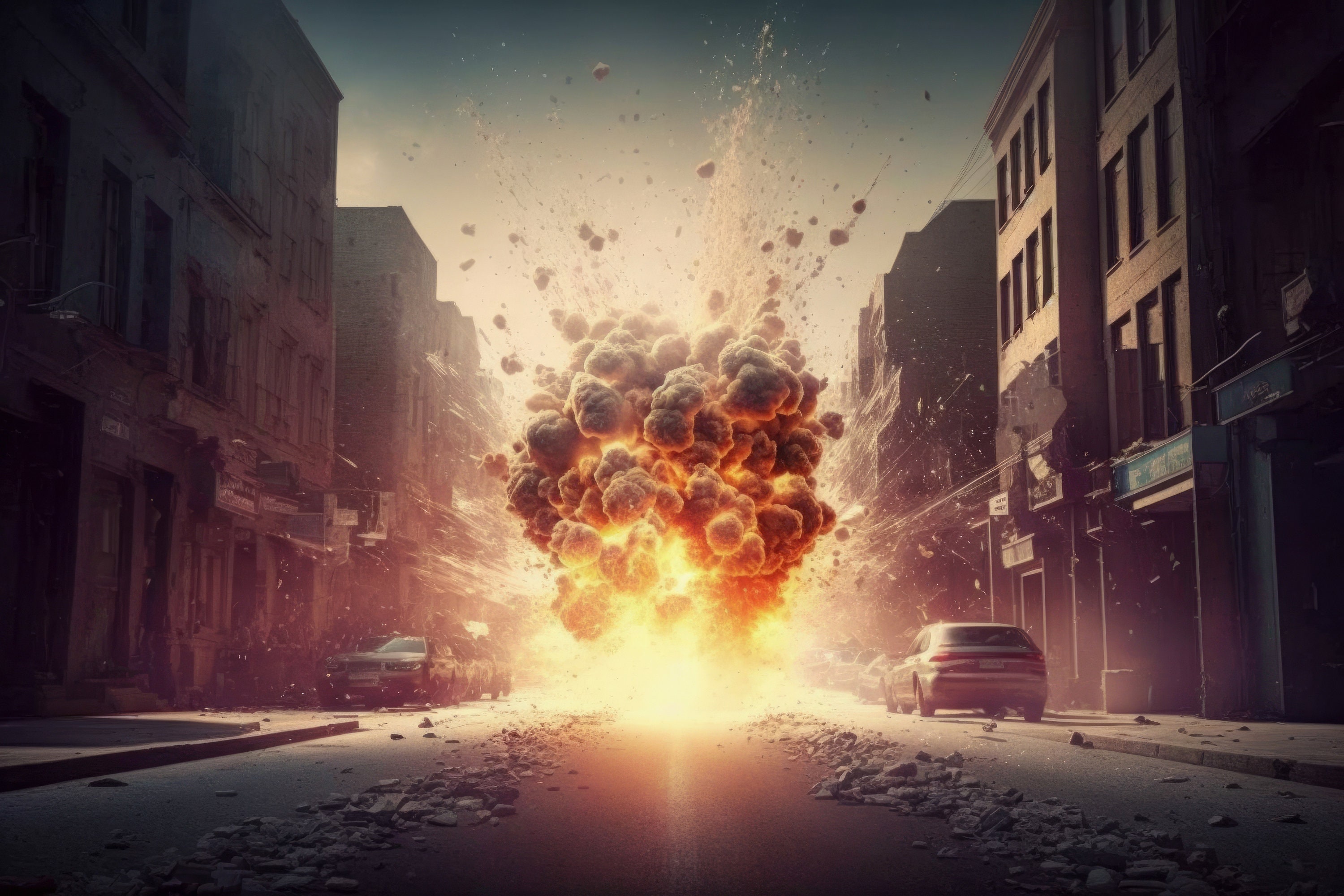 Homer Explode Background Destroyed Street Explosion Superhero Digital Background Digital ...