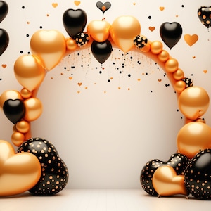 Polkadot Halloween Balloon Arch Garland Digital Backdrop, Studio Background Balloon Digital Backdrops Toddler Backgrounds Photoshop Orange