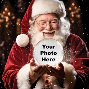 Digital Backdrop, Santa Photo Snow Globe Digital Background Easy Backdrop Insert PNG Overlay Christmas Vertical Claus Holding a Snowglobe