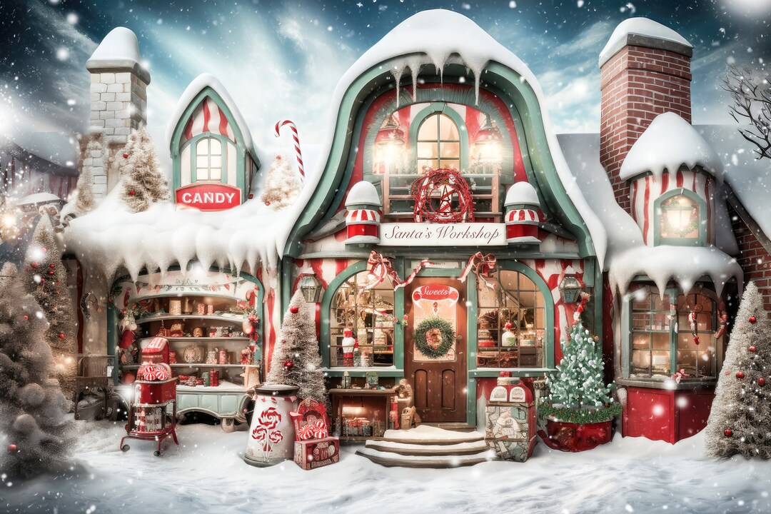 Santa's Workshop AI Christmas Digital Backdrop Winter Digital Backdrop