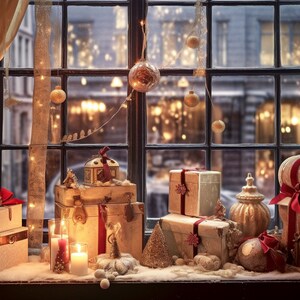Digital Backdrop Christmas, Nostalgic Window Seat Digital Christmas Background Replacement, Family Photo Composite Photoshop Backdrops