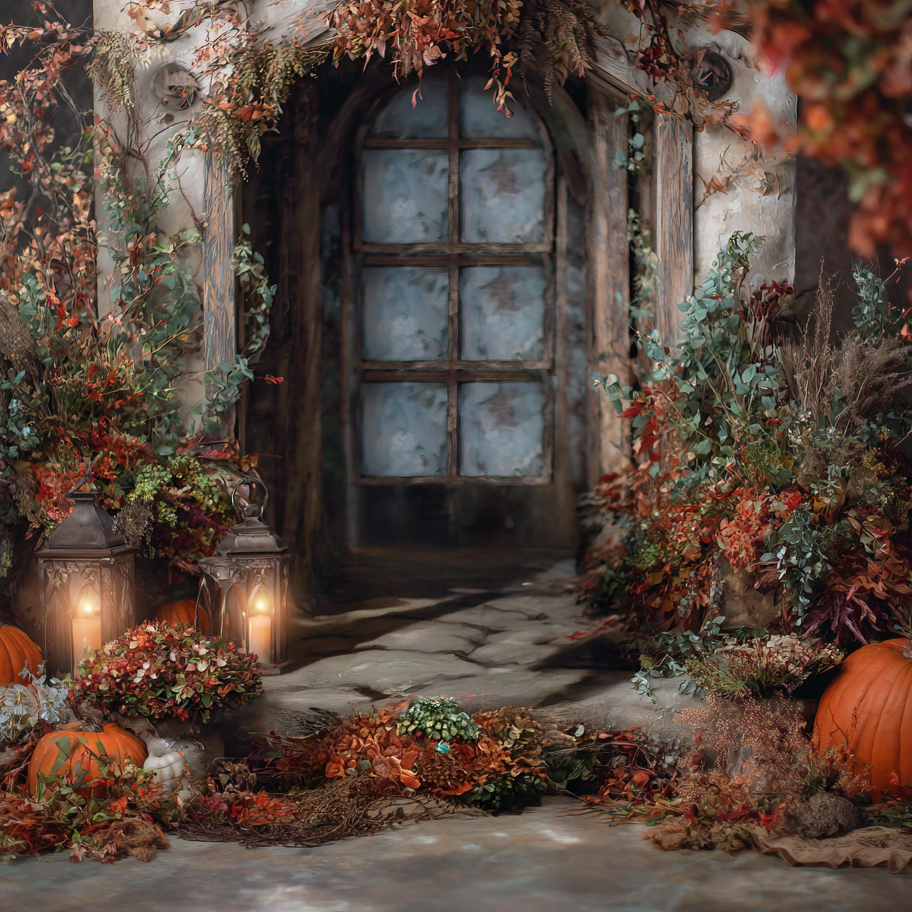 Fall Digital 'old Masters' Backdrop Door Pumpkin Background Photography ...