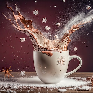 Natal digital pano de fundo caneca de chocolate respingo cacau fundo digital cartão de família pano de fundo crianças diversão foto sobreposição photoshop composto