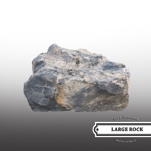 May include: A large, grey and brown rock with a rough, uneven surface. The rock is isolated against a white background. The text "ONCE UPON A PIX LARGE ROCK DIGITAL OVERLAY" is below the rock.