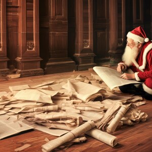 Helping Santa Check His List Digital Backdrop, Christmas Digital Background, Funny Pet or Kid Digital Backdrop Photoshop Christmas Eve