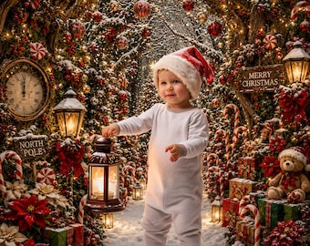 Christmas Wonderland Snow Path Digital Backdrop Studio Background Replacement Digital Unique Family Card Backdrop Magical Photo Card