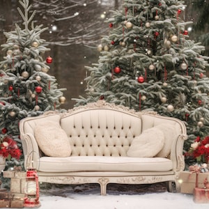 Toile de fond numérique arbre de Noël canapé fond intuitif arbre ferme toile de fond modèle Noël numérique Photoshop carte photo de famille en plein air