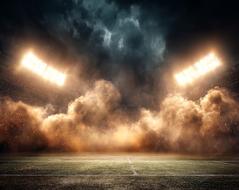 White Fire Sports Stadium Lights Digital Backdrop, Smokey Fog Background Template for Football, Soccer, Baseball, Softball, Track (Download)