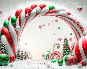 Candy Christmas Digital Backdrop Balloon Arch Background Studio Digital Backdrop Family Card Toddler Photo Overlay Winter Photoshop Holiday