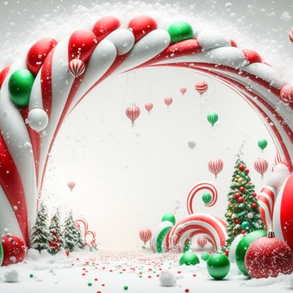 Candy Christmas Digital Backdrop Balloon Arch Background Studio Digital Backdrop Family Card Toddler Photo Overlay Winter Photoshop Holiday