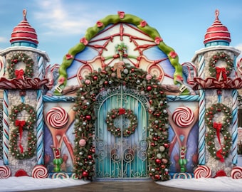 Christmas Digital Backdrop Enchanted Candycane Village Background, Fantasy Christmas Overlay Template for Kids, Toddlers, Nutcracker