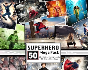 Paquet de 50 ! Arrière-plans numériques de super-héros, Toiles de fond numériques, Superpositions de super-héros, Arrière-plans de cosplay, Arrière-plans de ville de super-héros, Composites