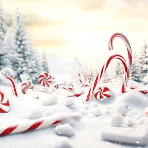 Christmas Digital Backdrop Ornamental Peppermint Path Winter Digital Backdrop Fun Holiday Digital Background Composite Photoshop Snowy Trees
