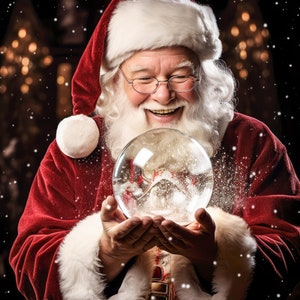 Digital Backdrop, Christmas Backgrounds, Santa Holding a Snow Globe Digital Backdrop, Christmas Vertical Background for Composites Snowglobe