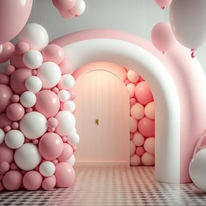 Pink! Digital Backdrop Balloon Arch Celebration Digital Intuitive Background Birthday Toddler Newborn Maternity Overlay Photoshop Download