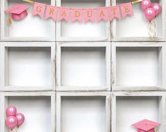 Pink Graduation 'in the box' photography digital background, 9 Boxes Digital Backdrop Intuitive Template Kindergarten Senior Photo