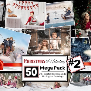 50+ Mega Pack Weihnachten Digitale Hintergründe, Hintergründe Familienkarte Digitale Weihnachts-Overlays, Winter-Boxen, Rentier, Photoshop Composites