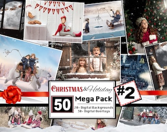 50+ Santa Christmas Backgrounds, Card Digital Christmas Overlays Backdrops, Winter Backdrop, Background, Snow, Boxes, Reindeer Kid Photoshop