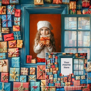 Modèle de designer Noël toile de fond numérique vintage fenêtre fond numérique carte de famille toile de fond Monet superposition de photos Photoshop Composite