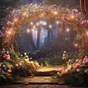 Digital Background Fairy, Digital Backdrop Fairy Tale Photography Backdrop Magical Forest with Mushrooms & Dangling Lights Dress Backdrop